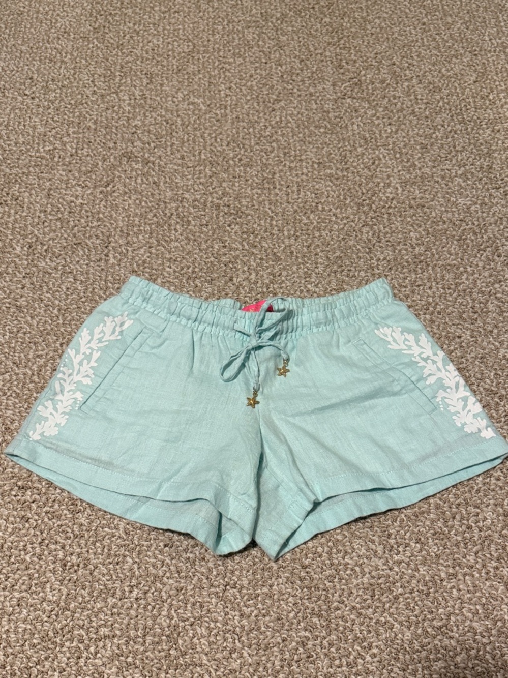 Lilly Pulitzer Light Aqua Linen Shorts with White Coral